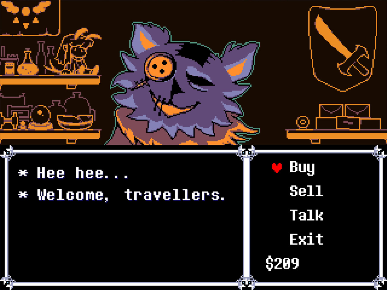 A dialogue scene in DELTARUNE with character portraits and a text box